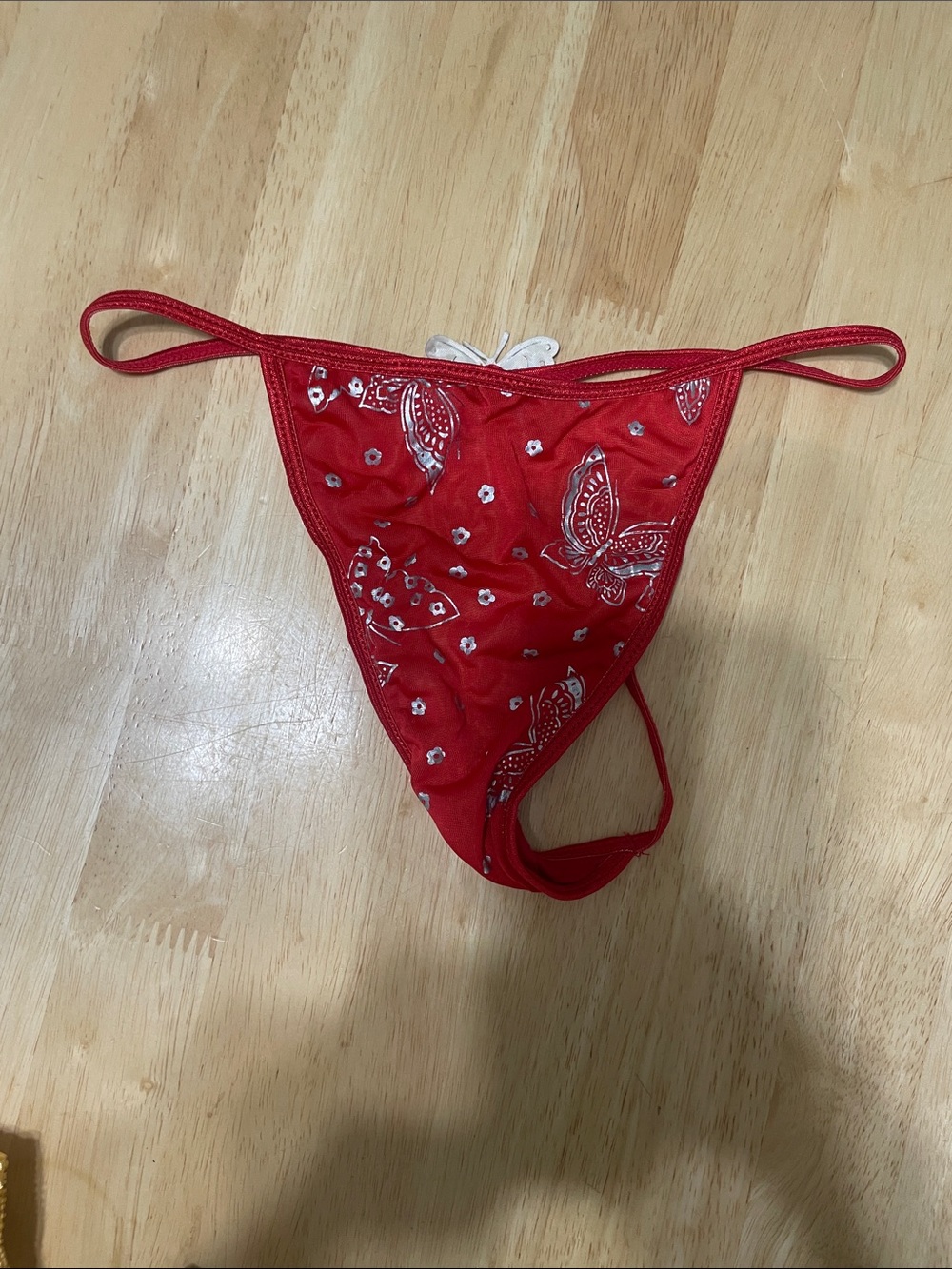Red Butterfly Print String Bikini Panty - Women